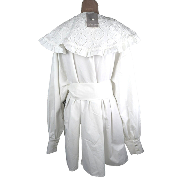 Sister Jane Curious Babydoll Dress White Broderie Bib Collar Pearl Button XL - Picture 3 of 11